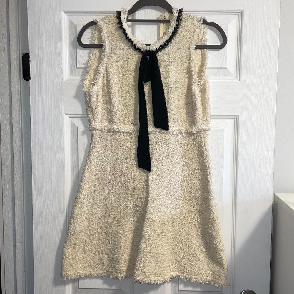 Cream & Black Bow Tweed Fit & Flare Dress - 28" Waist